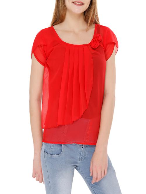 red georgette layered top - 14210221 - Very Small Image - 1