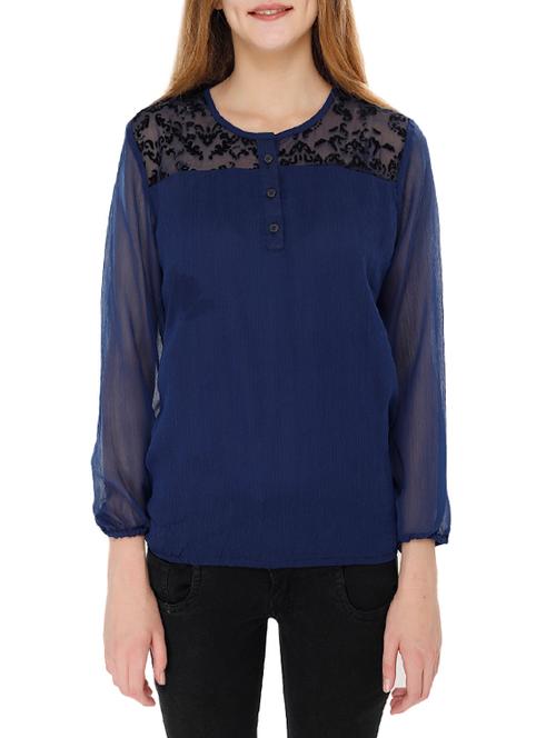 lace insert button detail top - 14210224 - Very Small Image - 1