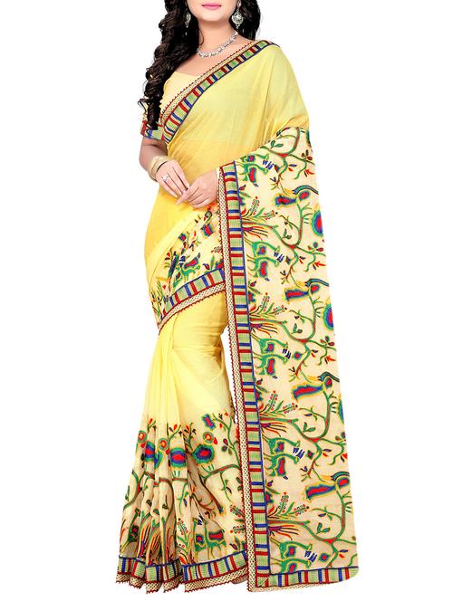 yellow chiffon embroidered saree with blouse - 14210364 - Very Small Image - 1