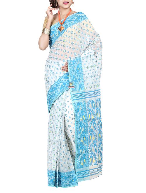 white cotton silk jamdani saree - 14211065 - Very Small Image - 1