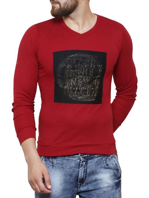 red cotton chest print t-shirt - 14211599 - Very Small Image - 1