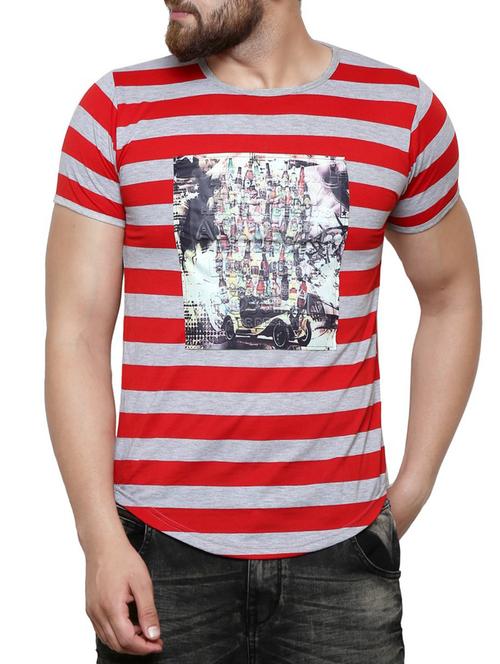 red cotton chest print t-shirt - 14211602 - Very Small Image - 1