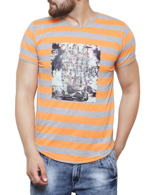 orange cotton chest print t-shirt - 14211604 - Very Small Image - 1