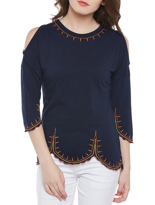 scallop detail cold shoulder top - 14212653 - Very Small Image - 1