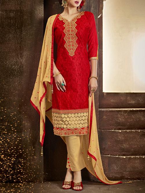 embroidered unstitched straight pant suit - 14213237 - Very Small Image - 1