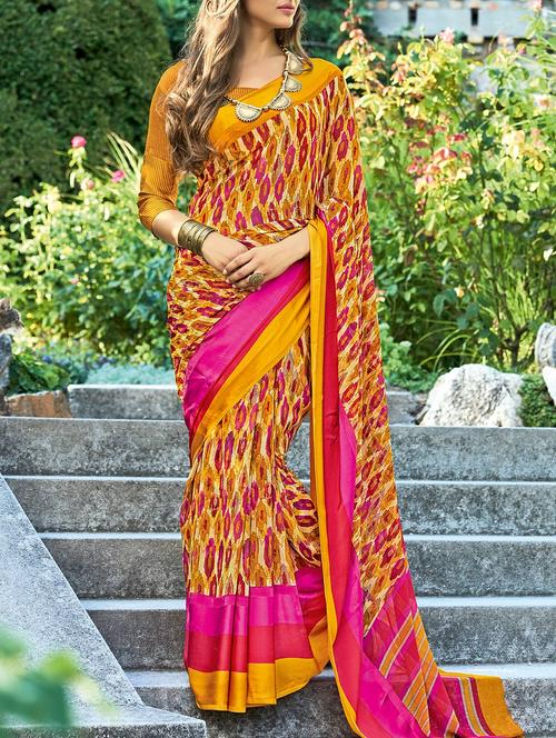 multicolour georgette printed saree with blouse - 14213371 - Very Small Image - 1