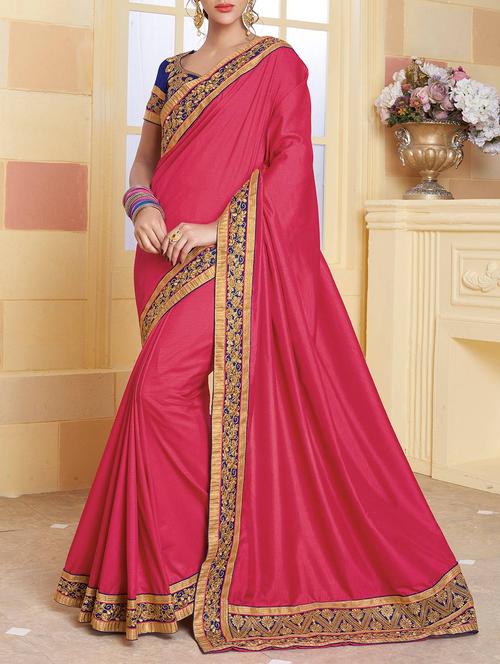 red silk bordered saree with blouse - 14213383 - Very Small Image - 1