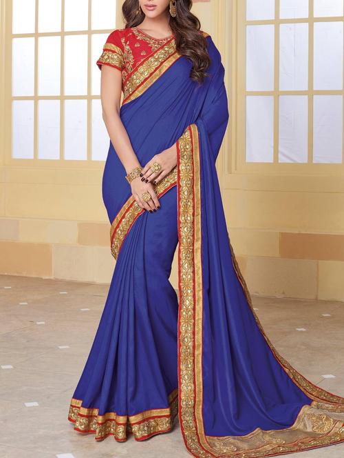 blue silk bordered saree with blouse - 14213391 - Very Small Image - 1