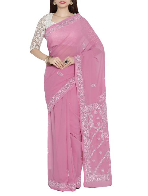 ada pink chikankari saree - 14213723 - Very Small Image - 1