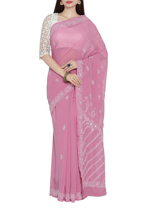 ada pink chikankari saree - 14213726 - Very Small Image - 1