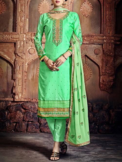 embroidered unstitched straight pant suit - 14215024 - Very Small Image - 1