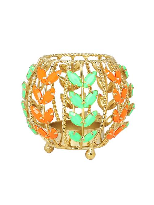 circle design with green and orange stone tea light candle holder - 14215162 - Very Small Image - 1