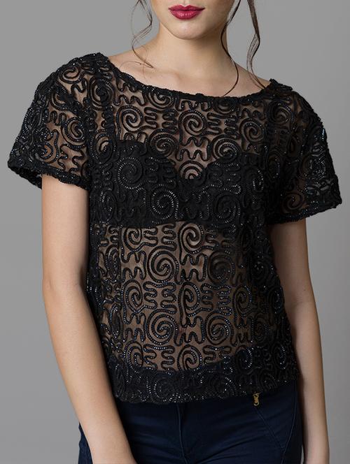 embellished sheer mesh top - 14215228 - Very Small Image - 1