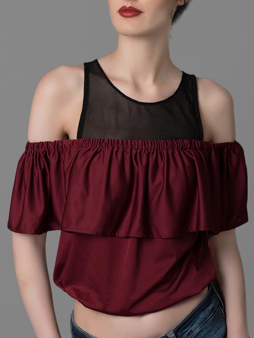 cold shoulder layered poly blend top - 14215233 - Very Small Image - 1