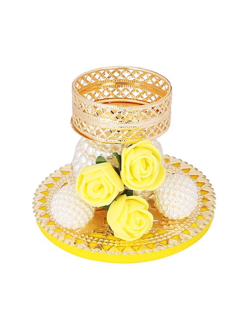yellow flower with pearl tea light candle holder - 14215319 - Very Small Image - 1