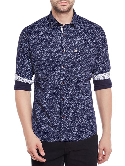 navy blue cotton blend casual shirt - 14215331 - Very Small Image - 1