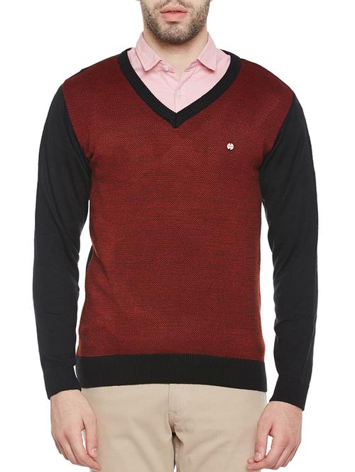 red acrylic color block pullover - 14215402 - Very Small Image - 1