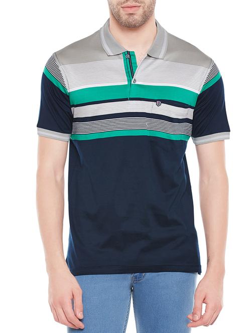 navy blue cotton color block t-shirt - 14215468 - Very Small Image - 1