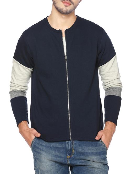 navy blue color block casual jacket - 14216082 - Very Small Image - 1