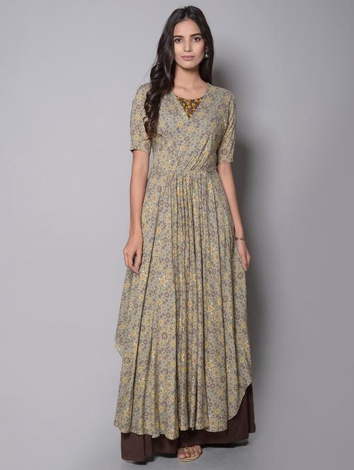 uneven printed gown with plain inner by aas by aarti gupta - 14216280 - Very Small Image - 1