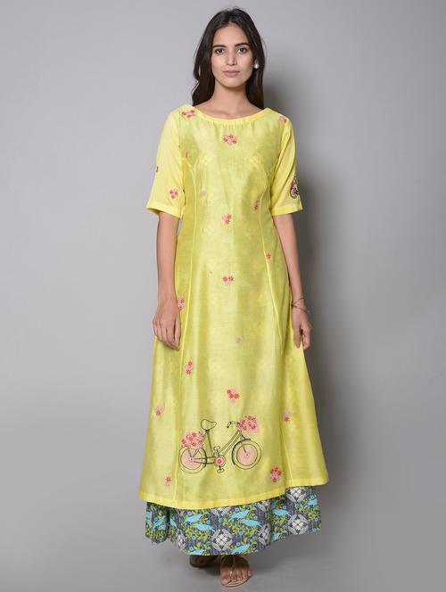 yellow cotton layered dress - 14216302 - Very Small Image - 1
