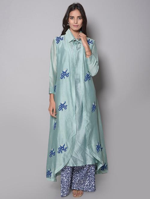 hand embroidered cape with blue inner & printed plazzo by aas by aarti gupta - 14216338 - Very Small Image - 1