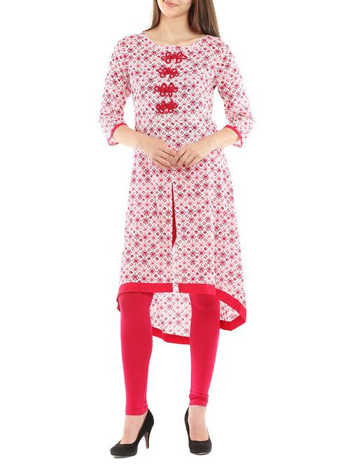 pink viscose high-low kurta - 14216504 - Very Small Image - 1