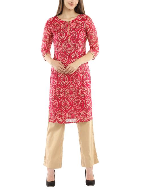 red cotton straight kurta - 14216515 - Very Small Image - 1