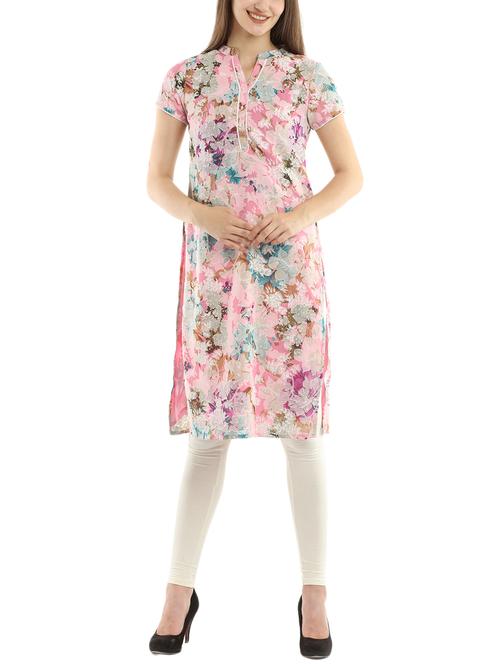 pink cotton blend straight kurta - 14216522 - Very Small Image - 1