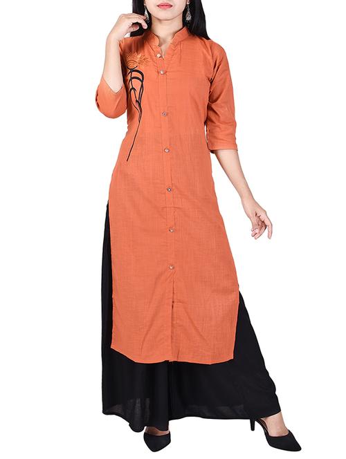 orange rayon solid straight kurta - 14216857 - Very Small Image - 1