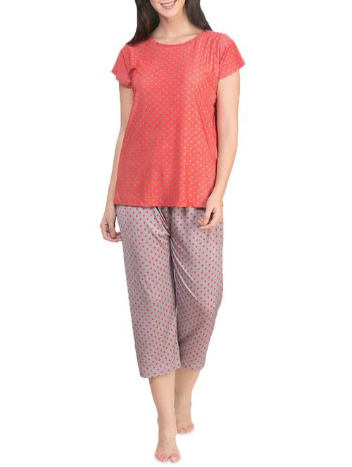 coral polka dots printed cotton capri set - 14216917 - Very Small Image - 1