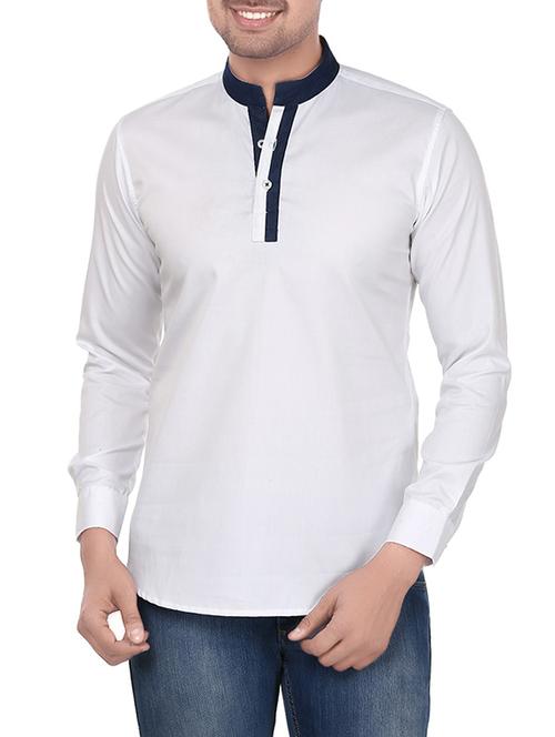 white cotton short kurta - 14218731 - Very Small Image - 1