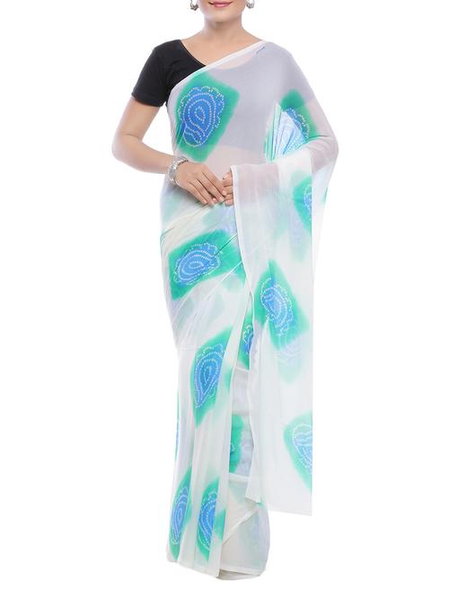 white georgette bandhani saree with blouse - 14220444 - Very Small Image - 1