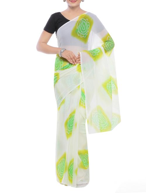 white georgette bandhani saree with blouse - 14220447 - Very Small Image - 1