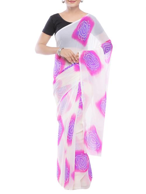 white georgette bandhani saree - 14220493 - Very Small Image - 1