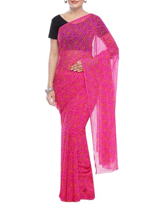 pink georgette bandhani saree - 14220497 - Very Small Image - 1
