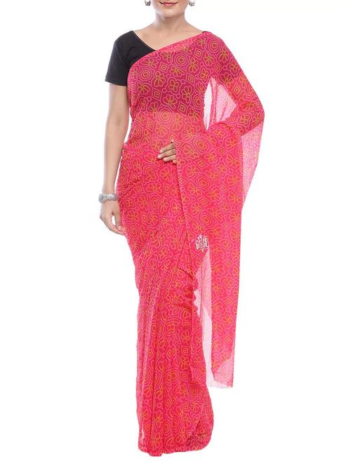 pink georgette bandhani saree with blouse - 14220499 - Very Small Image - 1