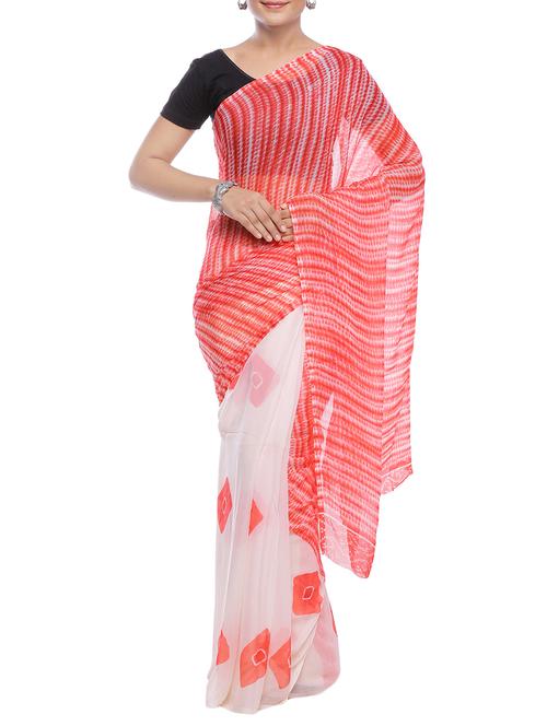 red georgette shibori saree - 14220516 - Very Small Image - 1