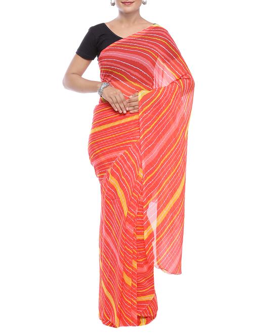 orange georgette leheriya saree with blouse - 14220521 - Very Small Image - 1