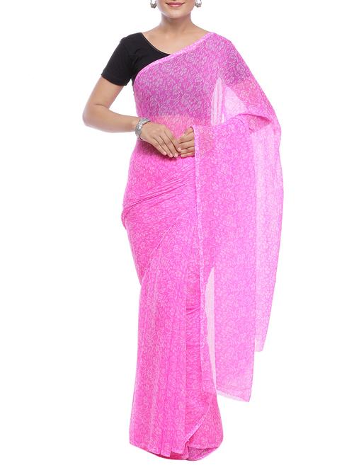 pink printed georgette saree - 14220524 - Very Small Image - 1