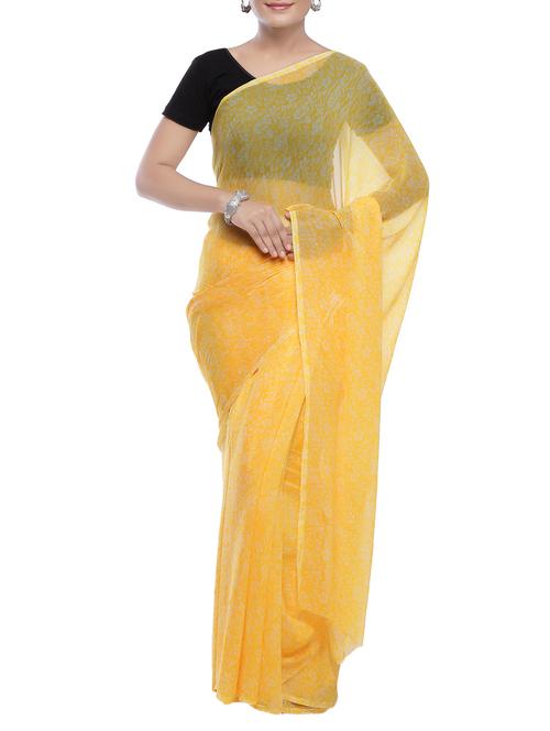 yellow printed georgette saree with blouse - 14220525 - Very Small Image - 1