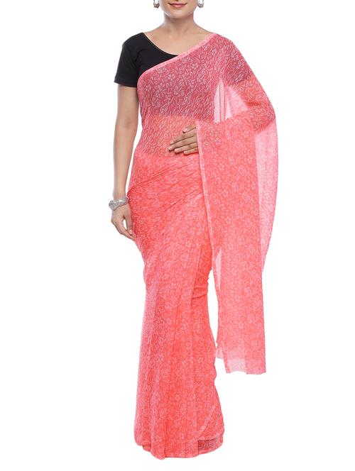 peach printed georgette saree with blouse - 14220527 - Very Small Image - 1