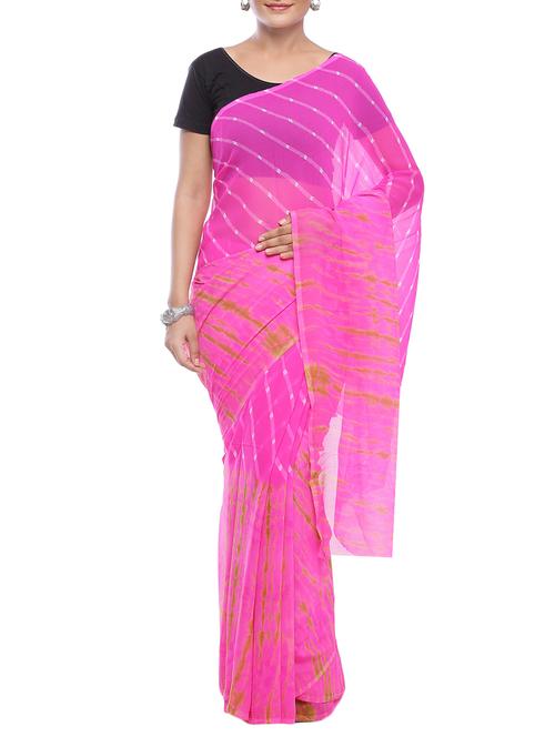pink georgette tie and dye saree - 14220529 - Very Small Image - 1