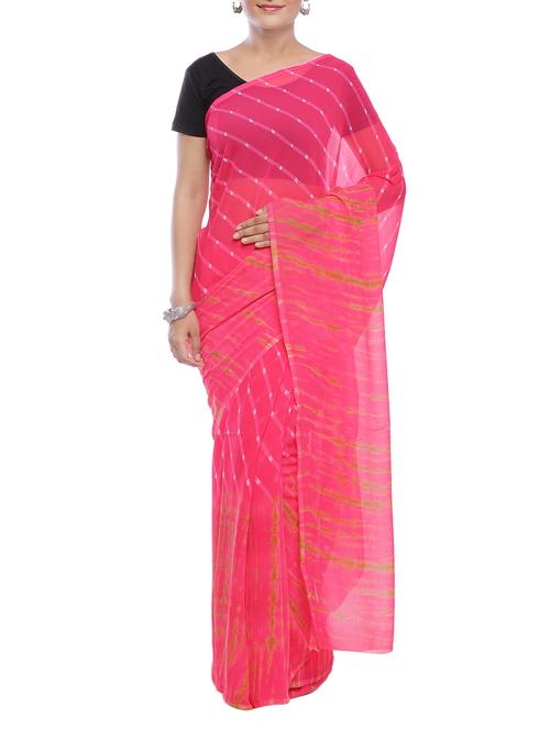 pink georgette tie and dye saree - 14220531 - Very Small Image - 1