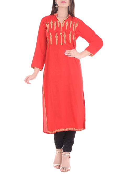 red rayon straight kurta - 14220583 - Very Small Image - 1