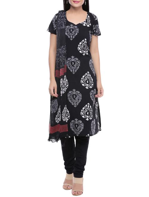 black unstitched churidaar dress material - 14220708 - Very Small Image - 1