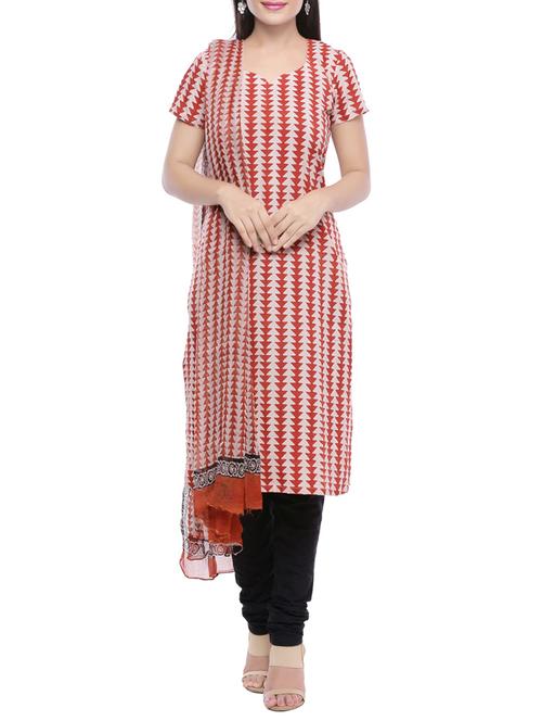 red unstitched churidaar dress material - 14220710 - Very Small Image - 1