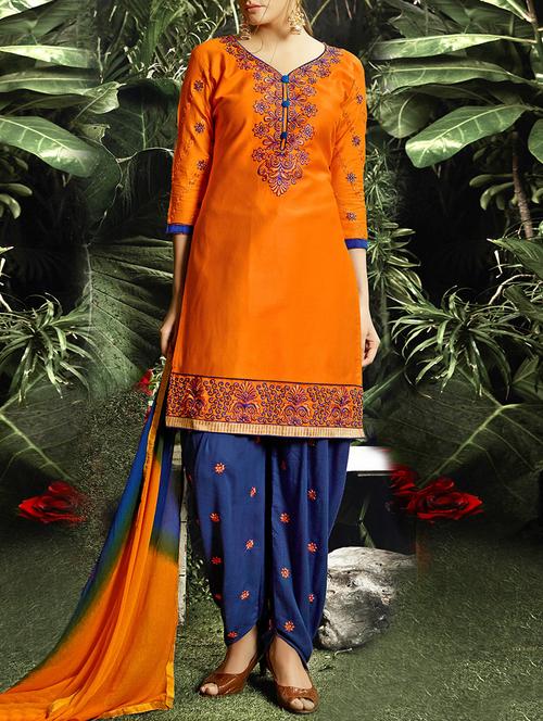 orange unstitched patiyala suit dress material - 14221006 - Very Small Image - 1