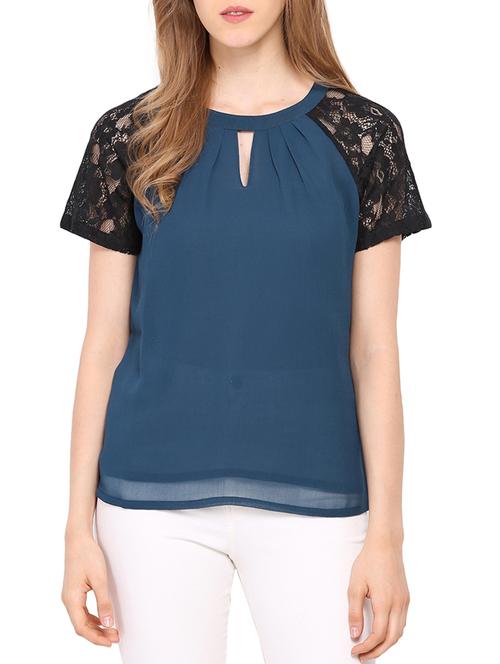 navy blue georgette casual top - 14221722 - Very Small Image - 1