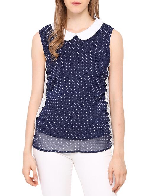 navy blue printed georgette top - 14221728 - Very Small Image - 1